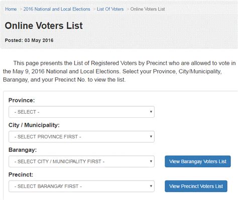 comelec voters list precincts.
